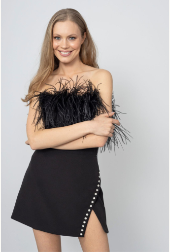 Black Gabrielle Dress with Feathers