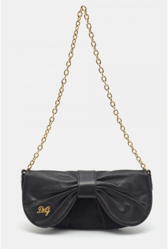 D&G Black Calf Hair And Leather Bubbles Chain Clutch Rent B