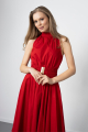 Halterneck Belted Dress in Red